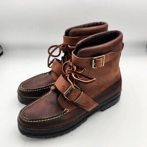 Polo Ralph Lauren Sport Womens Brown Leather Ranger Ankle Straps Buckle Boots 8